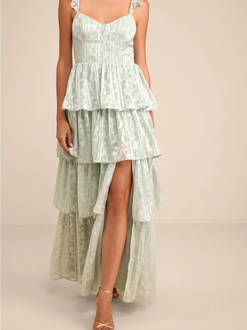 Lulu's Sage Green Tiered Ruffle Maxi Dress
